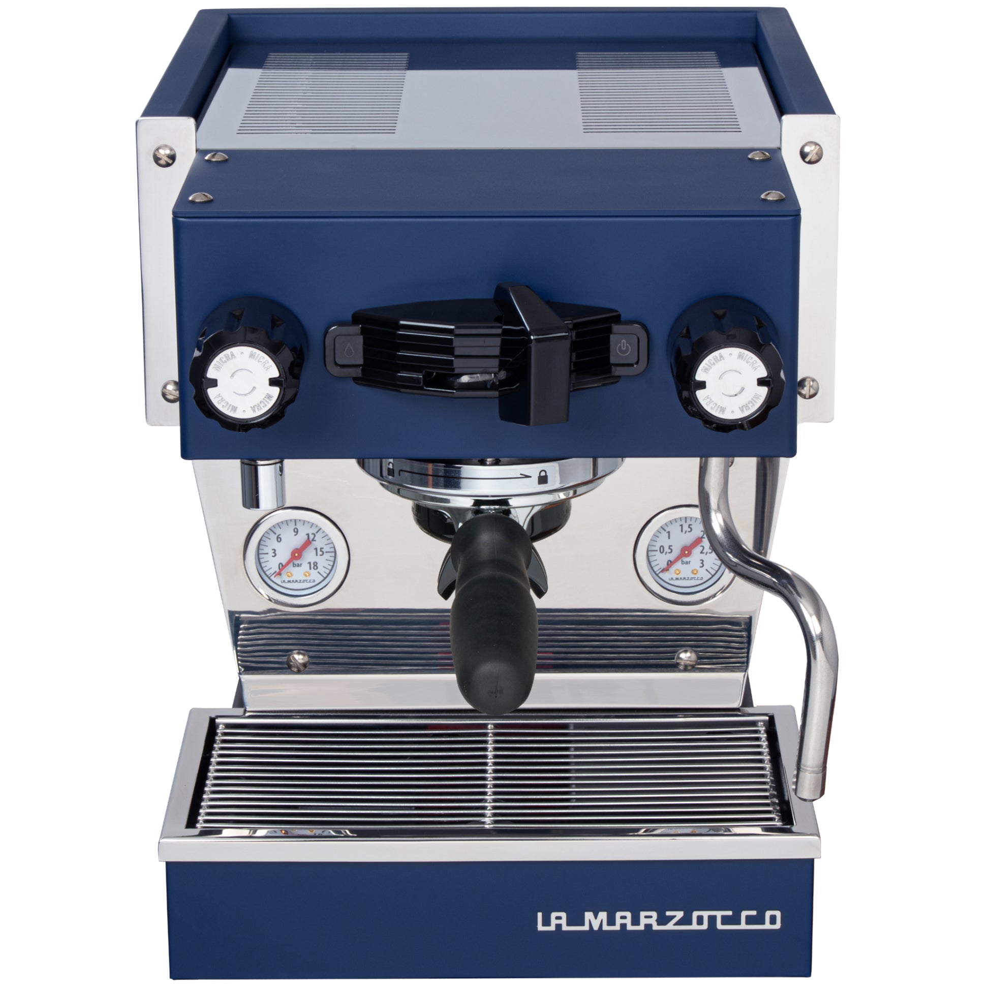 La Marzocco Linea Micra in blau in der Frontansicht