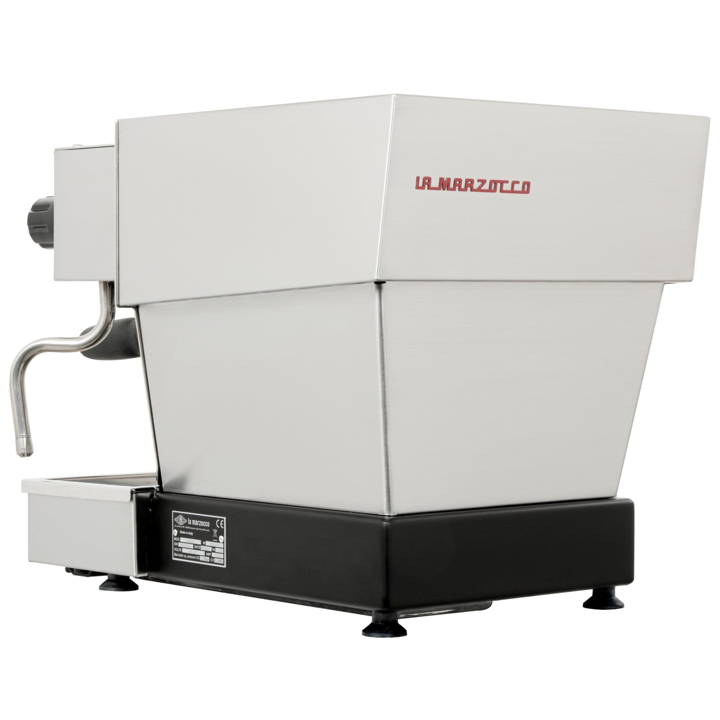La Marzocco Linea Micra in edelstahl in Ansicht von schraeg hinten