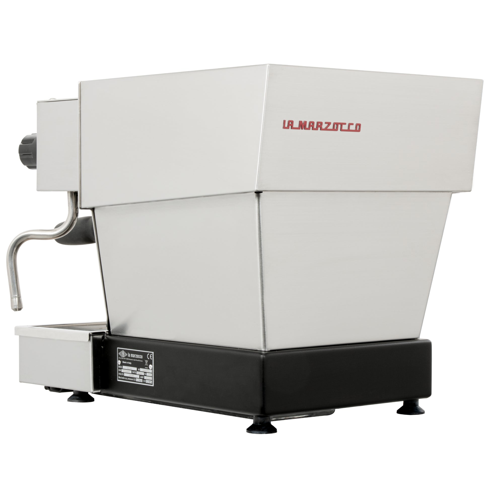 La Marzocco Linea Micra in edelstahl in Ansicht von schraeg hinten