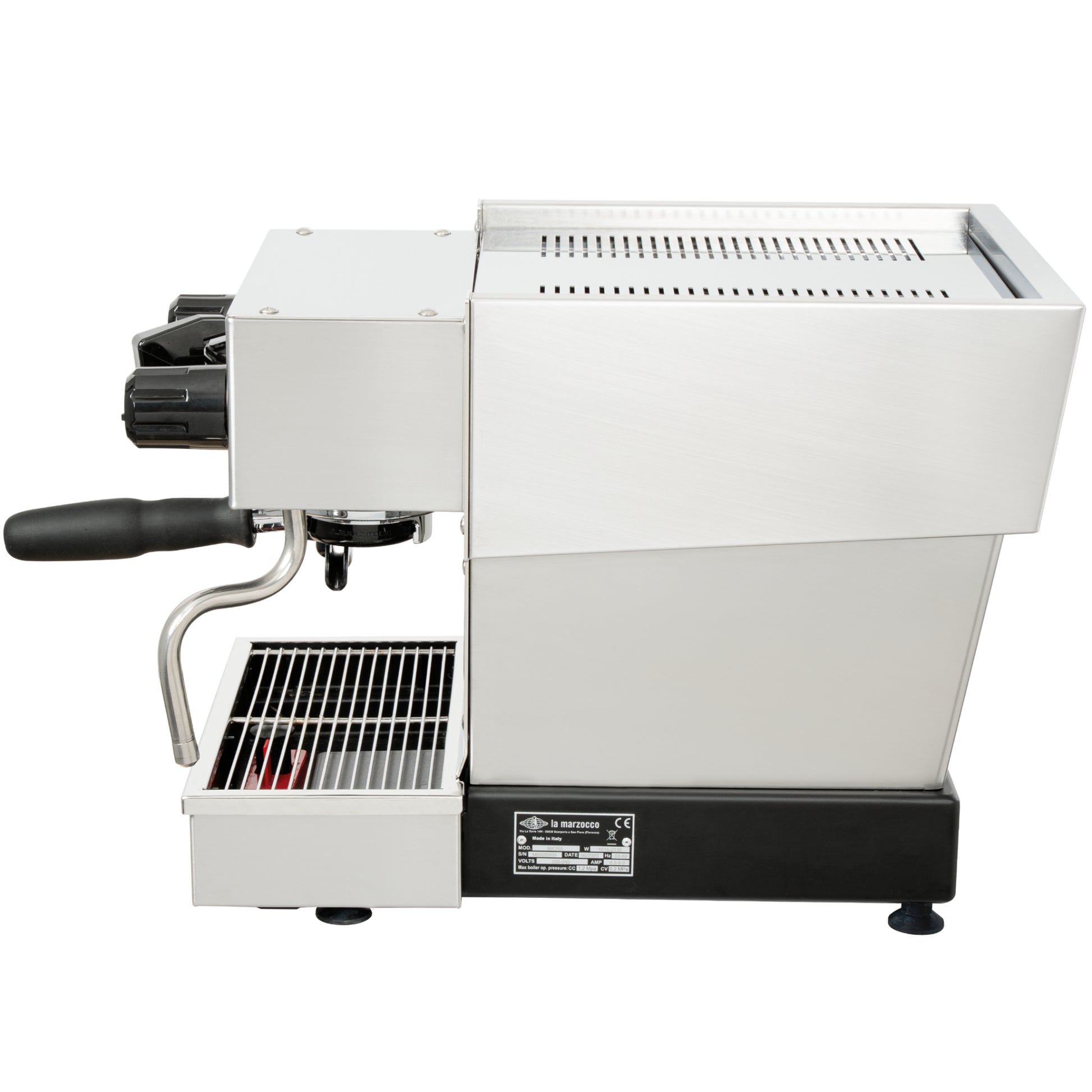 La Marzocco Linea Micra in edelstahl in Seitenansicht links