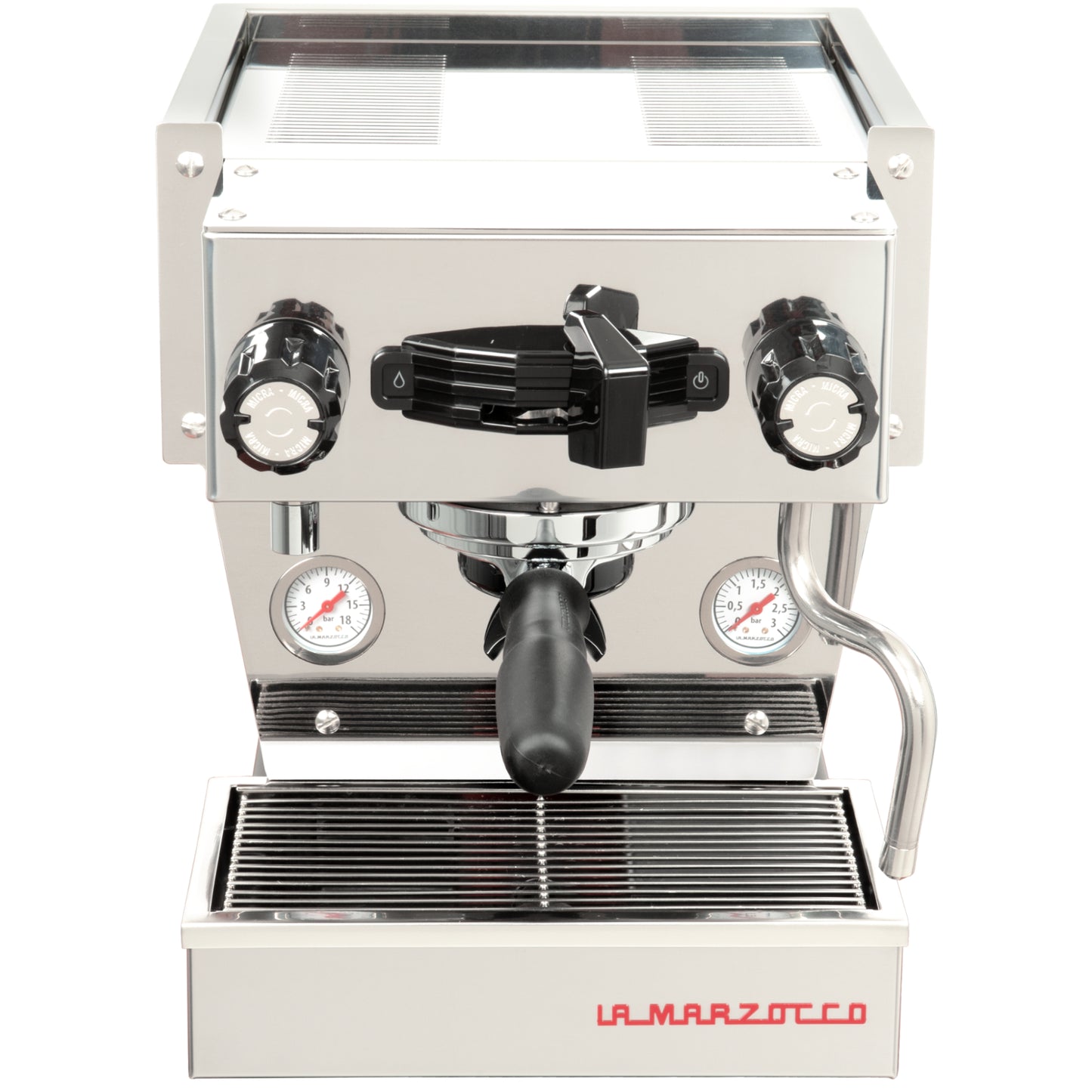 La Marzocco Linea Micra in edelstahl in der Frontansicht